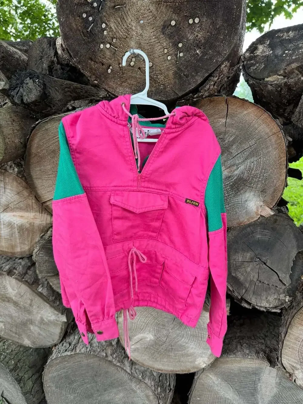 Vintage DiJon Apparel Inc. Pink and Green Colorblock Anorak Pullover Jacket
